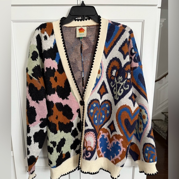 Farm Rio NEW Mixed Ikat Hearts Knit Cardigan
